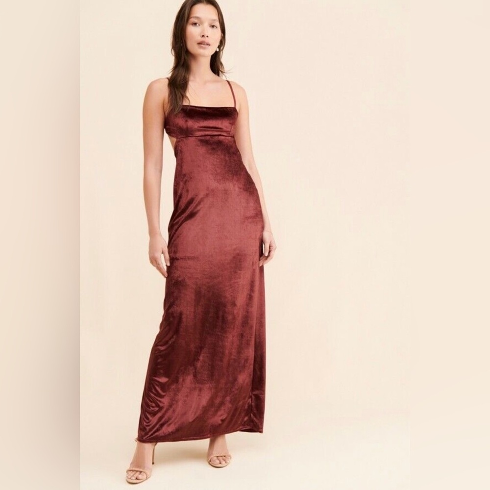 Free People Karlie Velvet Maxi Dress in Double Dare Red Size 0 NWT